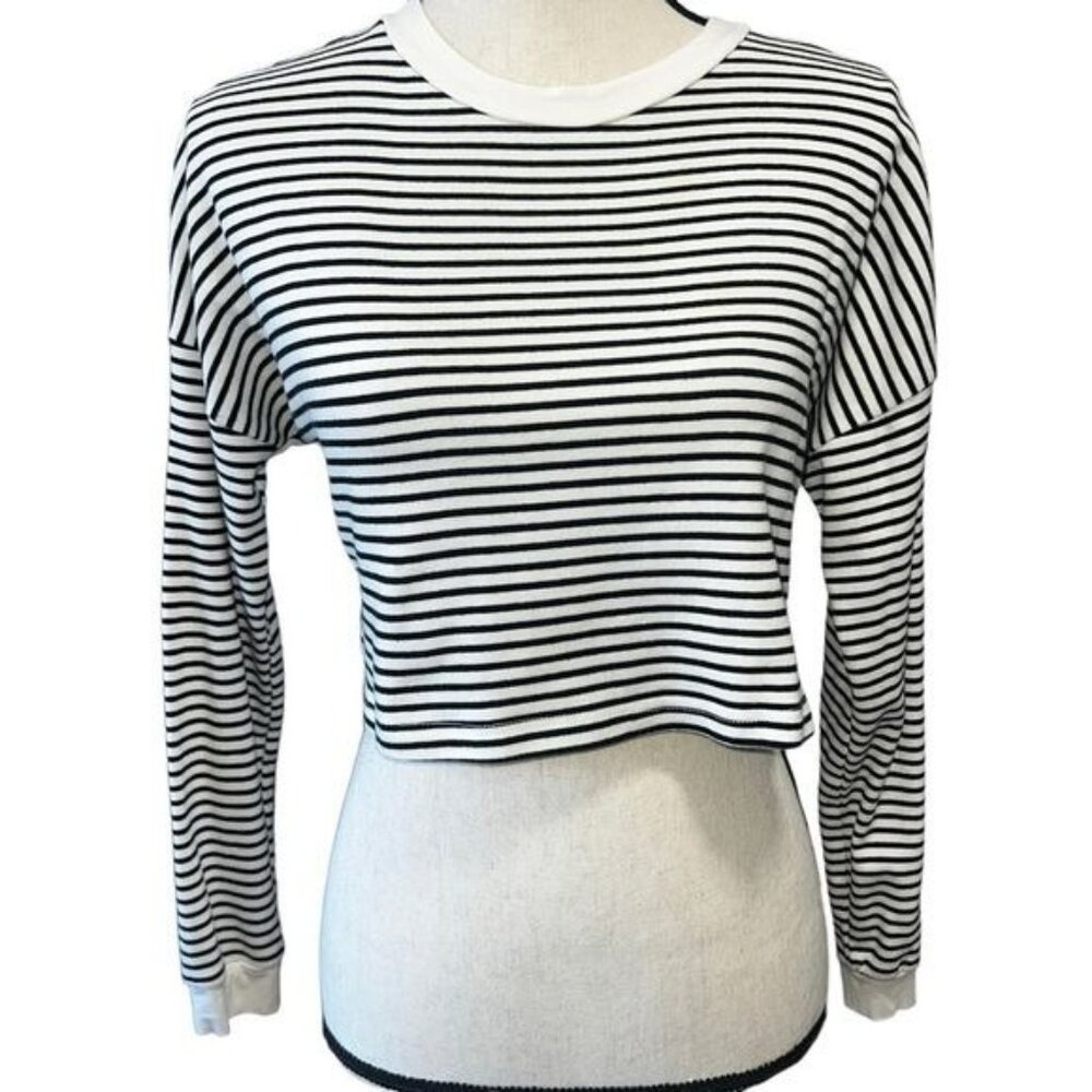 Superdown Cropped Sweater Womens XS Black/White Striped Cotton Blend Long Sleeve